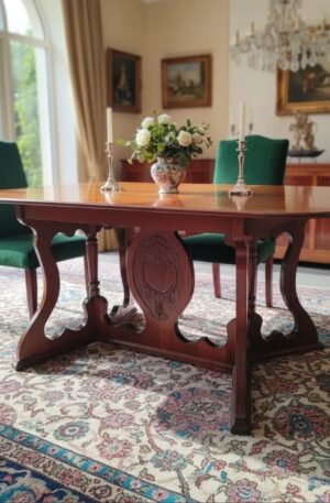 MESA DE COMEDOR ESTILO INGLES, MESA LIBRO, MESA DE ARRIME EN CEDRO TALLADO. COD: 103404