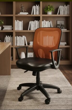 SILLA DE OFICINA RESPALDO MESH COLOR NARANJA IMPECABLES. COD: 103601