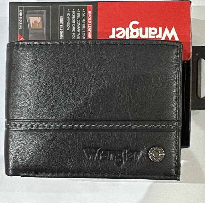 BILLETERA WRANGLER DE CUERO NEGRO CON PESPUNTE. PROTECCION RFID. COD: WR14 - Image 2