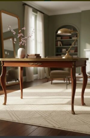 MESA DE SALA ESTILO IMPERIO FRANCES, MESA RATONA CON BRONCERIA. COD: 101304