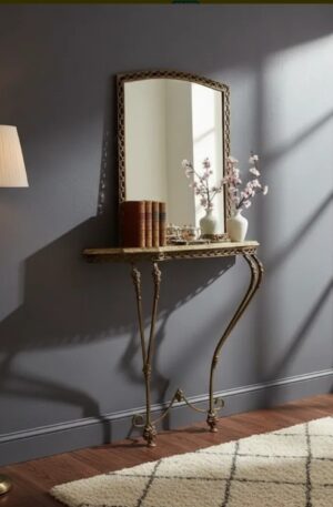 CONSOLA DRESSOIRE DE BRONCE CON MARMOL ONIX Y ESPEJO. COD: 103305