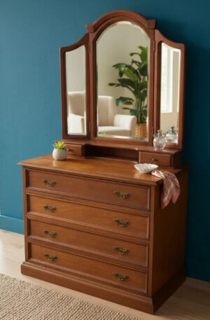 COMODA DE ROBLE CEREJEIRA CON ESPEJO TRIPTICO Y SECRETER. COD: 103502
