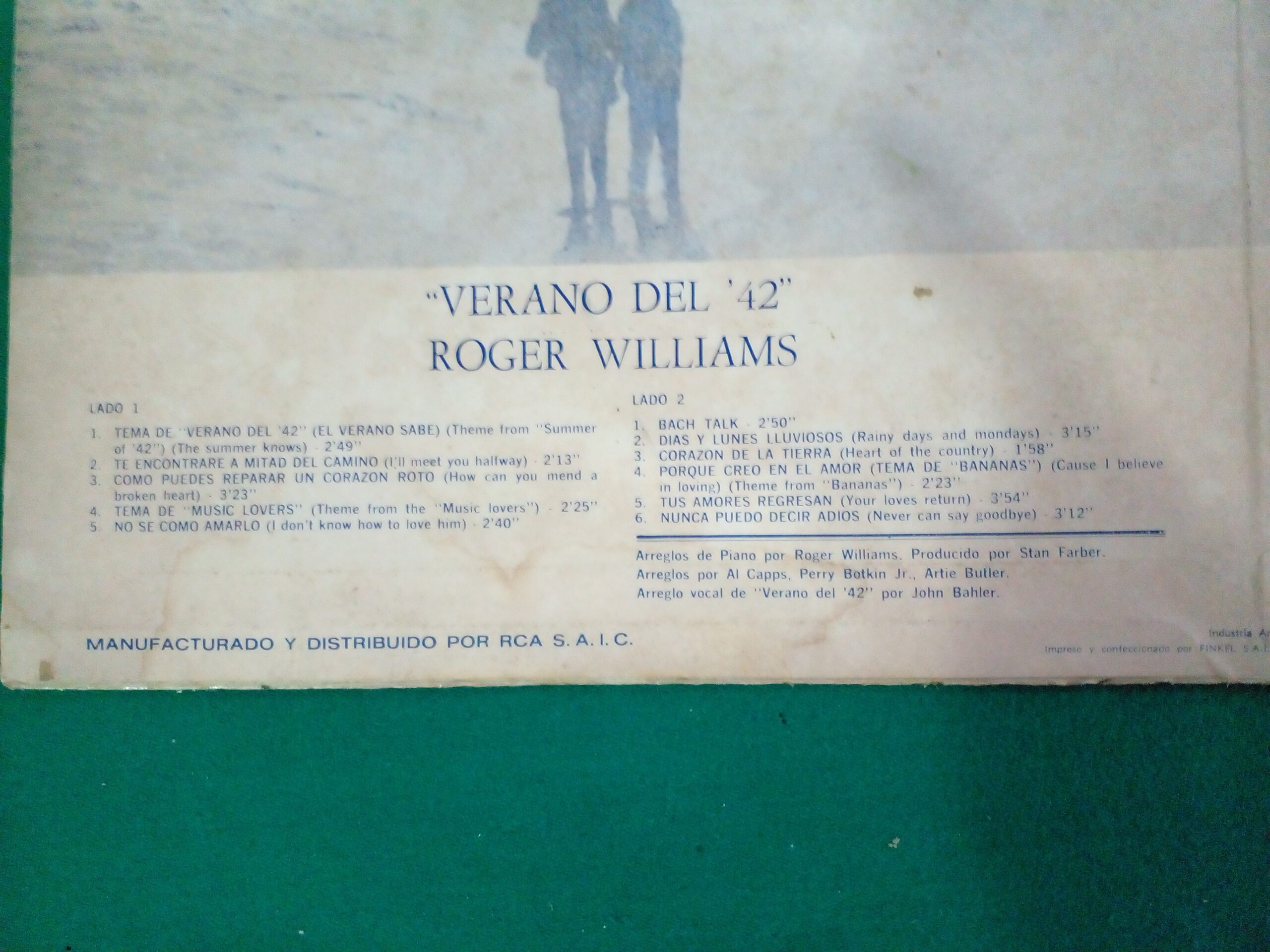DISCO VINILO LP ROGER WILLIAMS AÑO 1971 TITULO VERANO DEL 42. - Image 5