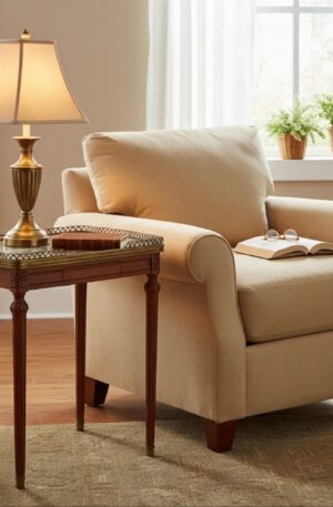 MESA DE SALA ESTILO INGLES CON MARMOL VERDE ALPE Y BRONCERIA. COD: 104307