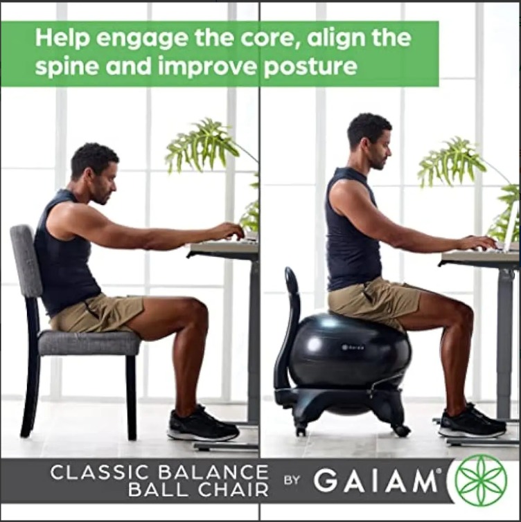 SILLA ERGONOMICA GAIAM CON PELOTA 52 CM PILATE POSTURAL. COD: 102704
