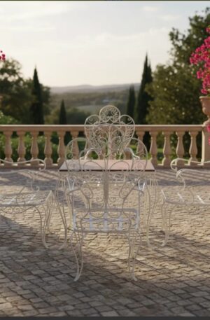 JUEGO DE JARDIN ANTIGUO EN HIERRO ARTISTICO FORJADO 5 PIEZAS RESTAURADO A NUEVO. COD: 103310