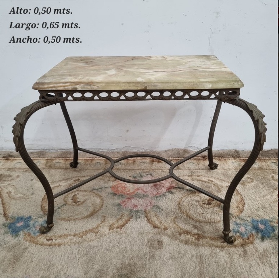MESA DE SALA ANTIGUA BRONCE Y MARMOL ONIX AÑOS 1950. COD: 103903