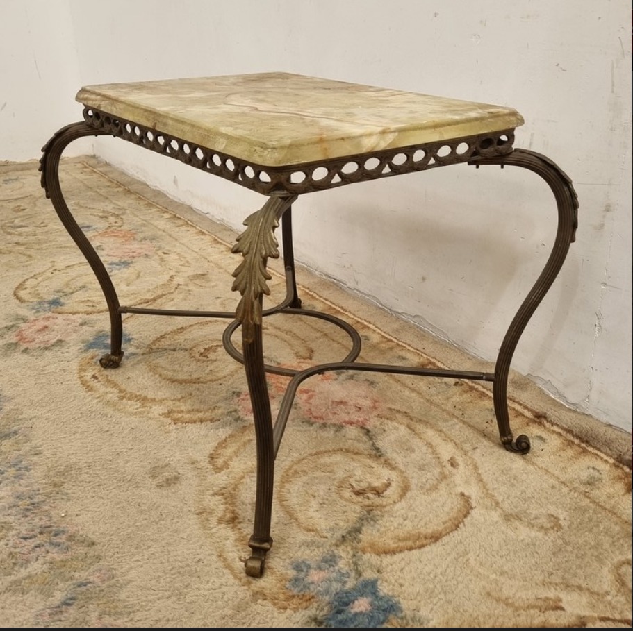 MESA DE SALA ANTIGUA BRONCE Y MARMOL ONIX AÑOS 1950. COD: 103903 - Image 3
