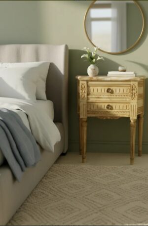 MESA DE LUZ ESTILO FRANCES LUIS XVI CON MARMOL PARA PATINAR O LAVAR. COD: 104920