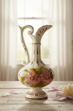 JARRA ANFORA CERAMICA ESMALTADA MOTIVOS FLORALES. COD: 105725