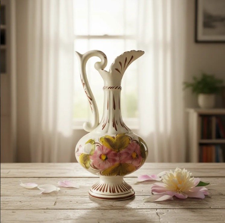 JARRA ANFORA CERAMICA ESMALTADA MOTIVOS FLORALES. COD: 105725