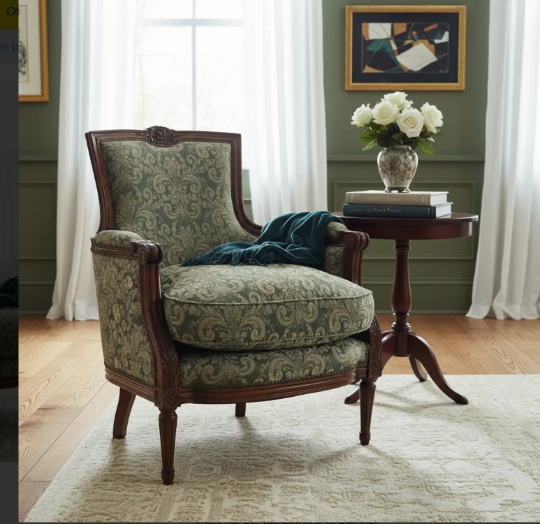 SILLON UN CUERPO FRANCES LUIS XVI TAPIZADO JACQUARD ARABESCOS. COD: 105903