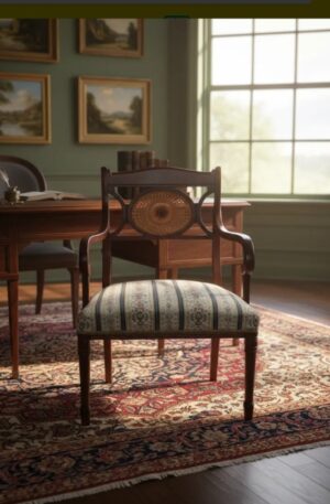 SILLON ESTILO IMPERIO FRANCES CON RESPALDO OVAL TEJIDO ESTERILLA VEGETAL. COD: 105907