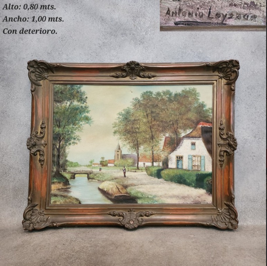 CUADRO ANTIGUO AL OLEO SOBRE TELA FIRMADO ANTONIO LOYZAGA MARCO FRANCES. COD: 104902 - Image 3