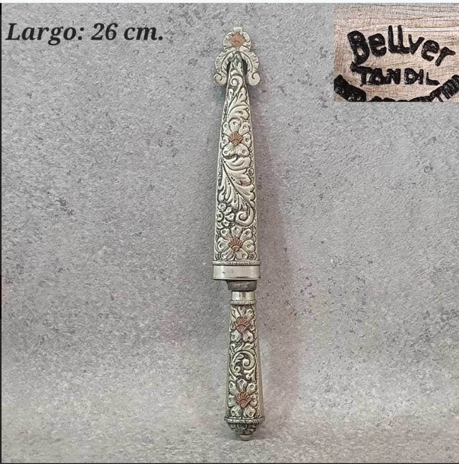 CUCHILLO FACON ALPACA CINCELADA LARGO TOTAL 26 CM, HOJA BELLVER TANDIL. COD: 104907 - Image 3