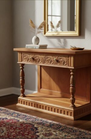 MUEBLE DE ARRIME ANTIGUO EN CEDRO TALLADO NATURAL, CONSOLA DRESSOIRE. COD: 105205