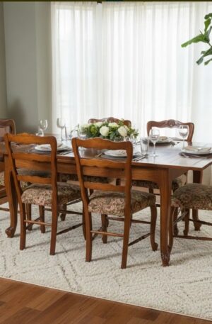 JUEGO DE COMEDOR ANTIGUO EN ROBLE ESTILO PROVENZAL. COD: 105606