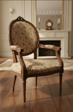 SILLON DE SALA O DORMITORIO ESTILO FRANCES LUIS XVI RESPALDO MEDALLON. COD: 105608