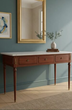 MESA DE ARRIME ESTILO FRANCES CON MARMOL MUEBLE ANTIGUO CEDRO LAVADO. COD: 105706