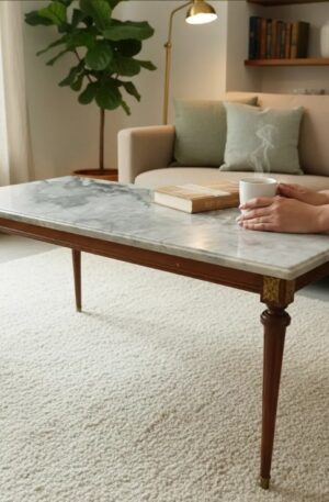 MESA DE SALA ANTIGUA ESTILO FRANCES CON MARMOL MESA RATONA LUIS XVI. COD: 105719