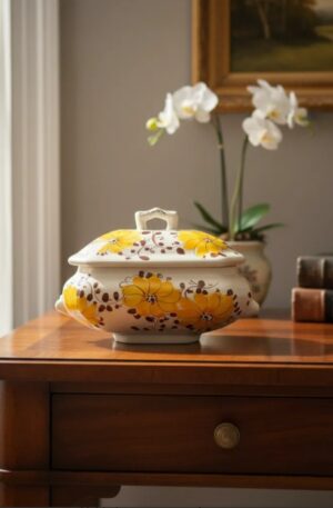 CENTRO DE MESA ANTIGUO CARAMELERA EN CERAMICA ESMALTADA. COD: 105724