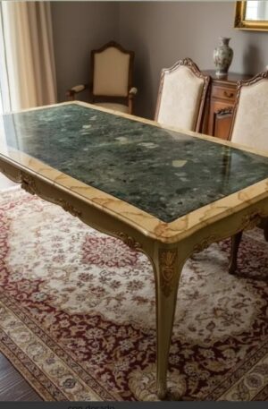 MESA DE COMEDOR ESTILO FRANCES LUIS XV PATINA ARTISTICA SIMIL MARMOL. COD: 106001