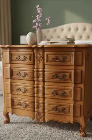 COMODA ANTIGUA DE ROBLE LAVADO ESTIO FRANCES PROVENZAL 5 CAJONES. COD: 106401
