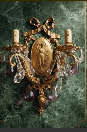 APLIQUE ANTIGUO ESTILO FRANCES LUIS XV CON CAIRELES BRONCE DORADO AL MERCURIO. COD: 106511