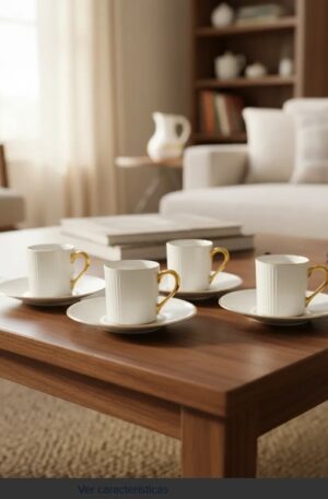 JUEGO DE 12 TAZAS EN DUO DE PORCELANA VERBANO CON DETALLES EN DORADO. COD: 106908