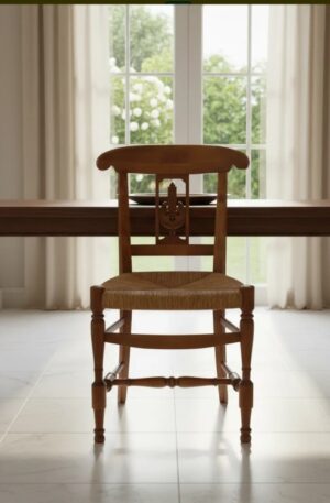 SILLA DE COMEDOR ESTILO CAMPO ASIENTO JUNCO VEGETAL IMPECABLES. COD: 107004A