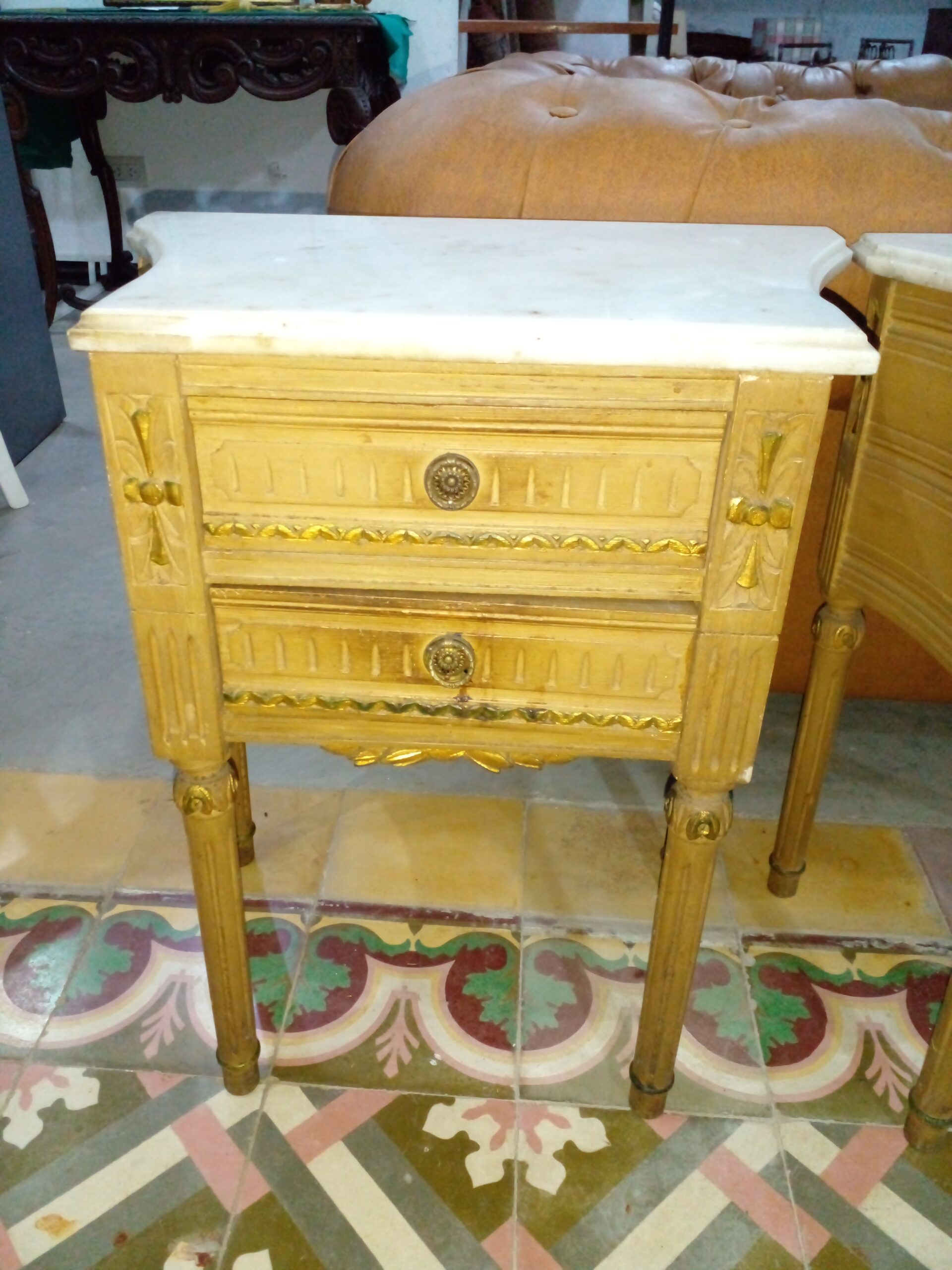 MESA DE LUZ ESTILO FRANCES LUIS XVI PATINA ORIGINAL CON MARMOL. COD: 105203 - Imagen 6