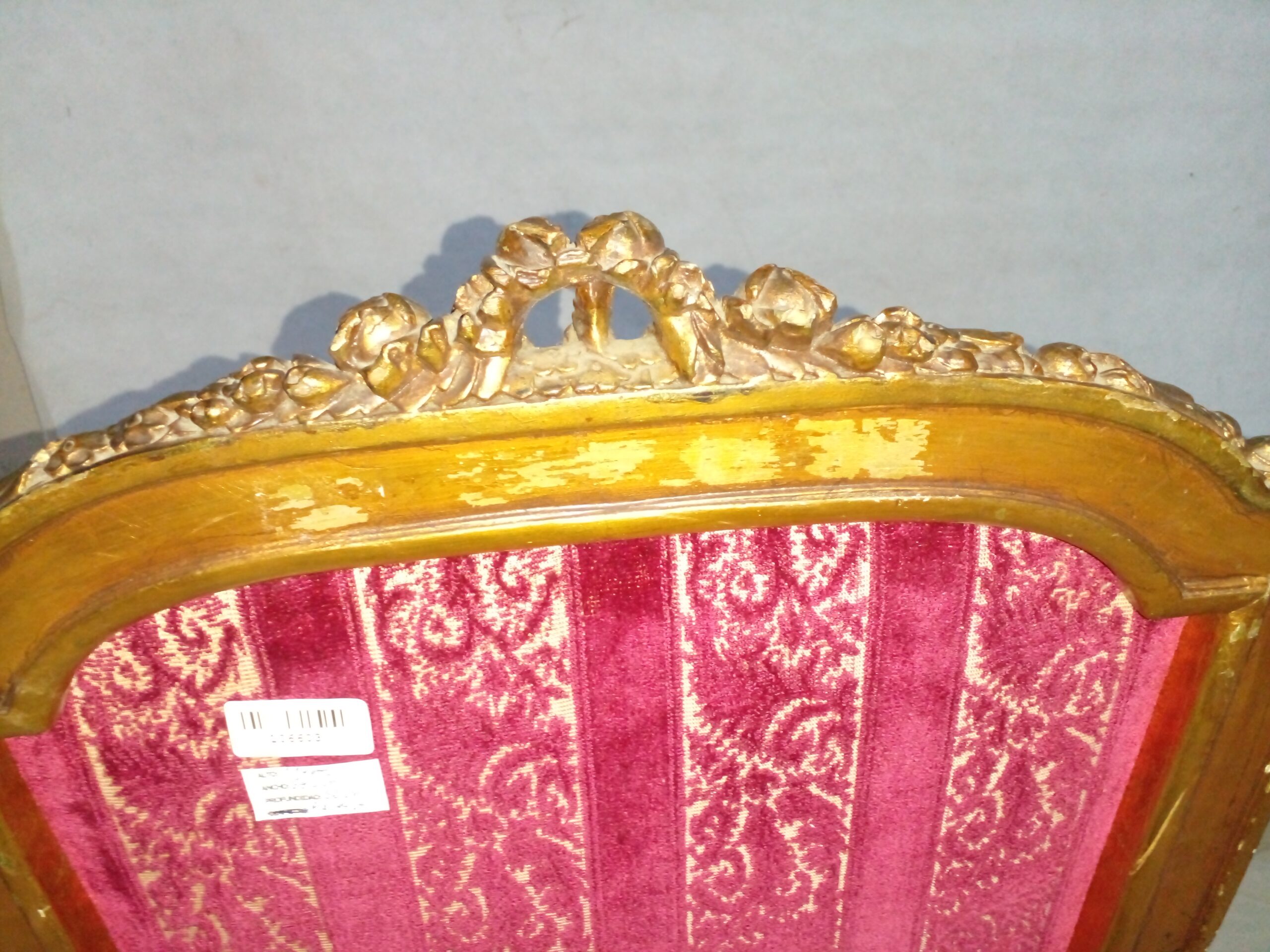 SILLON ANTIGUO ESTILO FRANCES LUIS XVI DORADO Y TAPIZADO DAMASCO. COD: 106603 - Imagen 12