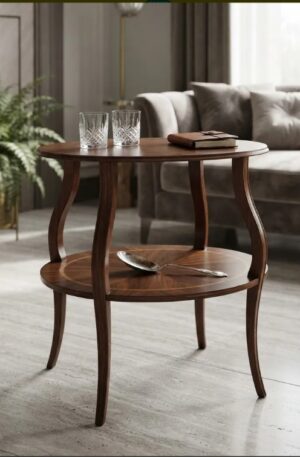 MESA DE SALA ANTIGUA DOS PLANOS EN CAOBA CON MARQUETERIA. COD: 105704