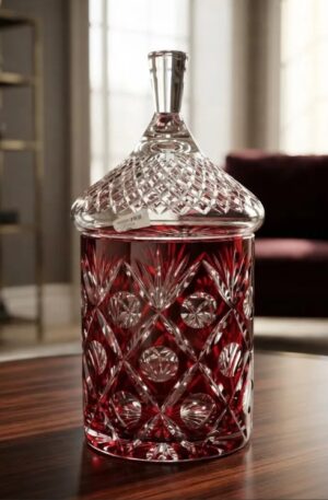 CARAMELERA DE CRISTAL DE BOHEMIA TALLADO ROJO RUBÍ Y CRISTALINO. COD: 107202