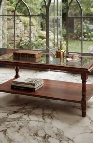 MESA RATONA ESTILO INGLES MODERNO CON TAPA DE VITREA IMPECABLE. COD: 107306