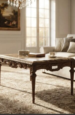 MESA RATONA ESTILO FRANCES LUIS XVI CON MARMOL MESA DE SALA FRANCESA. COD: 107316
