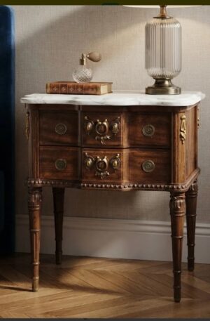 MESA DE LUZ ESTILO FRANCES LUIS XVI CON MARMOL MADERA LUSTRADA. COD: 107711