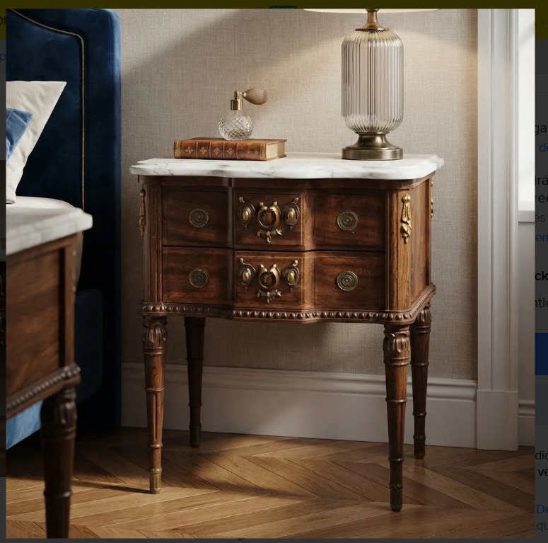 MESA DE LUZ ESTILO FRANCES LUIS XVI CON MARMOL MADERA LUSTRADA. COD: 107711