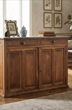 MUEBLE APARADOR ANTIGUO DE ROBLE CON MARMOL ITALIANO ROSSO LEVANTE. COD: 107714