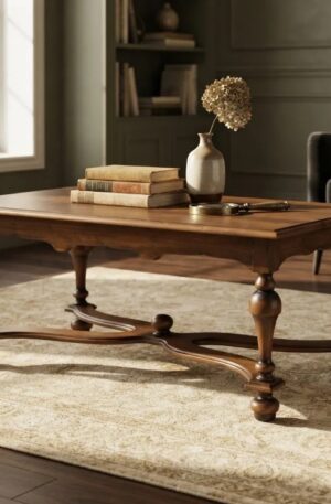 MESA DE SALA ANTIGUA EN NOGAL ITALIANO ESTILO COLONIAL INGLES MESA RATONA. COD: 107801
