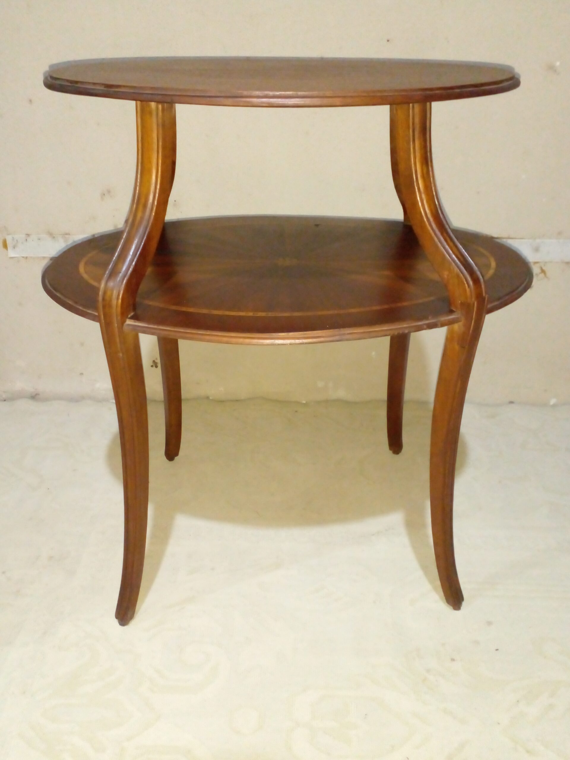 MESA DE SALA ANTIGUA DOS PLANOS EN CAOBA CON MARQUETERIA. COD: 105704 - Imagen 8