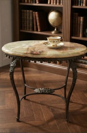 MESA DE SALA ANTIGUA DE BRONCE Y MARMOL ONIX IMPECABLE. COD: 98504