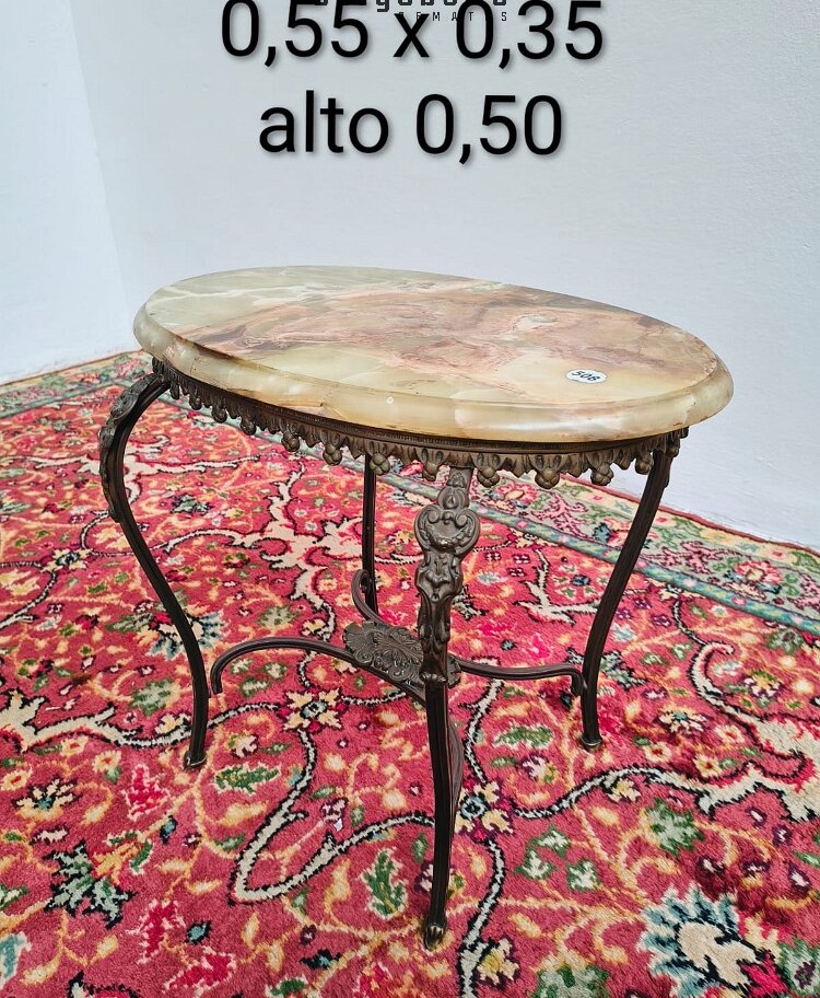 MESA DE SALA ANTIGUA DE BRONCE Y MARMOL ONIX IMPECABLE. COD: 98504 - Imagen 6