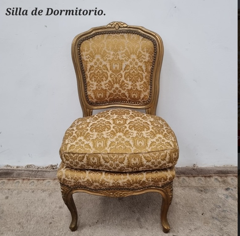 SILLA DE SALA O DORMITORIO ESTILO FRANCES LUIS XV TAPIZADA EN BROCATO IMPECABLE. COD: 107903 - Imagen 2