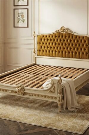 CAMA DOS PLAZAS ESTILO FRANCES LUIS XVI MARIA ANTONIETA IMPECABLE CAPITONÉ. COD: 107902