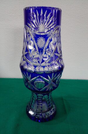 FLORERO DE CRISTAL DE BOHEMIA AZUL COBALTO Y CRISTALINO CUT-TO-CLEAR. COD: 107206