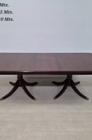 MESA DE COMEDOR ESTILO INGLES CON TABLA ESCONDIDA EN CAOBA. PH&L FONTENLA. COD: 109202