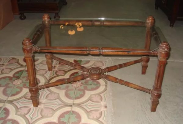 MESA RATONA MADERA TORNEADA CON TAPA DE VITREA. COD : 26126
