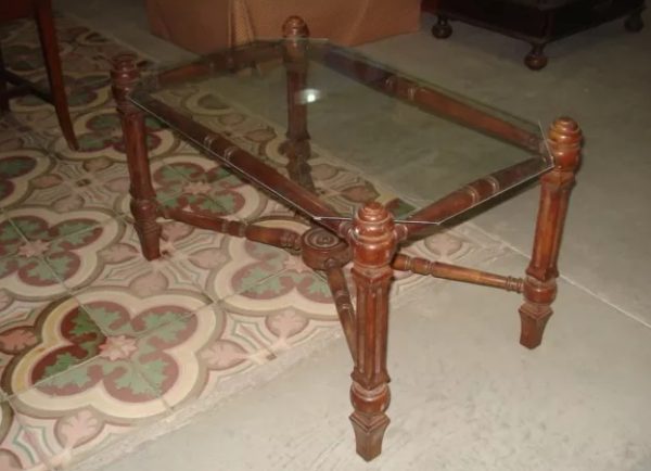 MESA RATONA MADERA TORNEADA CON TAPA DE VITREA. COD : 26126 - Image 3
