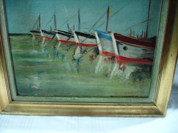 CUADRO MARIO DE BENEDETTI BARCOS AMARRADOS OLEO. COD: 65306 - Image 6